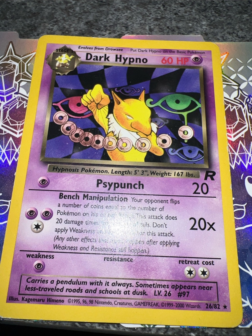 Pokemon Dark Hypno Trading Card - Purple & Yellow